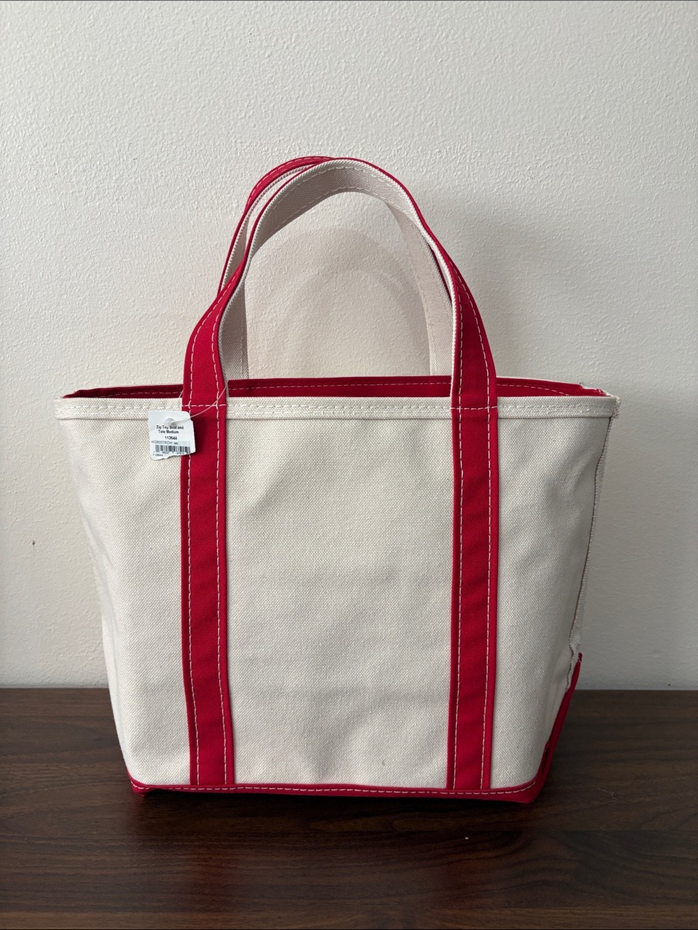 L.L.Bean- Canvas Tote Bag with Red Trim - Women Bags- medium tote - Picture 2 of 6